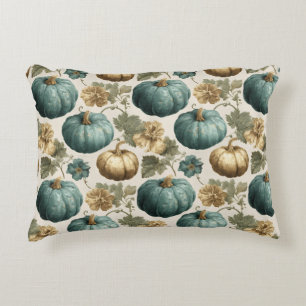 Coussins Décoratifs Citrouilles turquoises et modèle floral doré