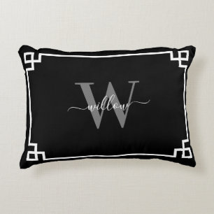 Coussins Décoratifs Clé grecque blanche noire Monogramme