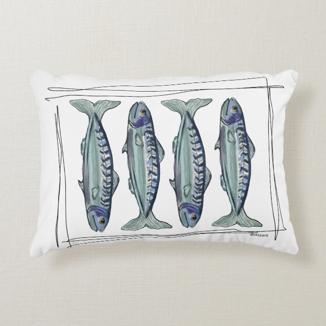 Coussins Décoratifs Coastal Blue Mackerel Seamless Ocean Fish Pattern (Devant)