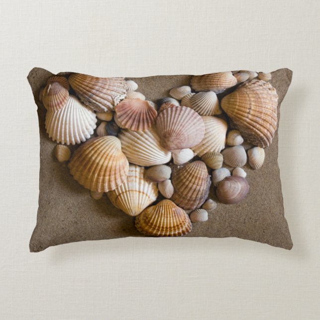 Coussins Décoratifs Coeur de Valentine fait avec des coquilles (Devant)