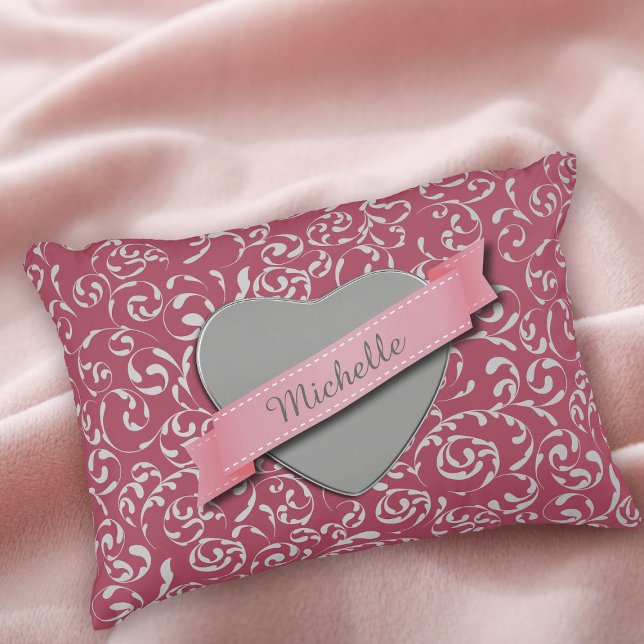 Coussins Décoratifs Coeur personnalisé Damas rose (Créateur téléchargé)