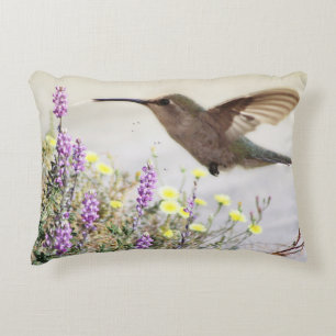 Coussins Décoratifs Colibri et Fleurs Sauvages Art Numérique 