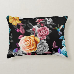 Coussins Décoratifs Colibri, rose : arrière - plan noir aquarelle