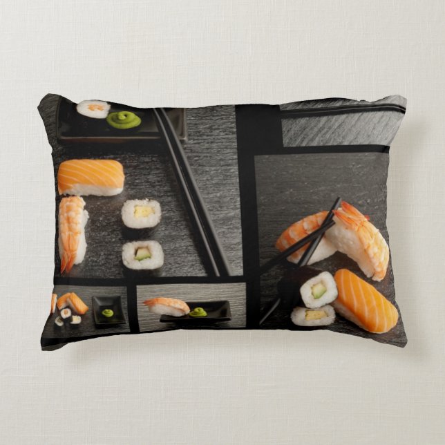 Coussins Décoratifs Collection de sushi sur l'arrière - plan noir (Devant)