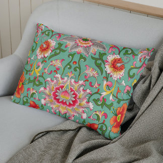Coussins Décoratifs Coloré Elégant Asiatique Floral Chinoiserie Vert
