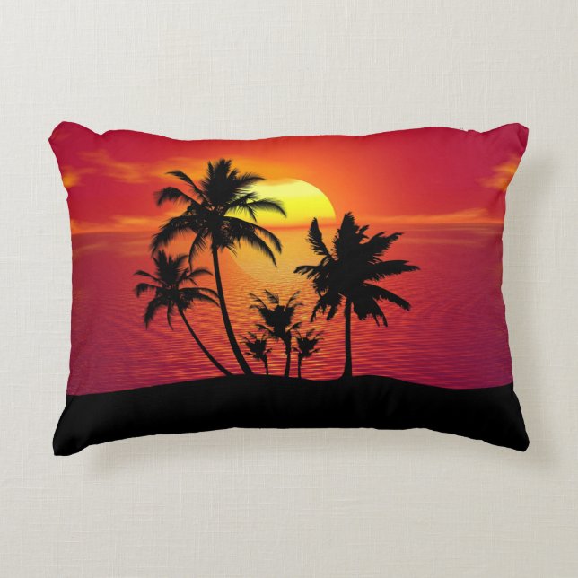Coussins Décoratifs Conception de silhouette de palmiers au coucher du (Devant)