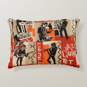 Coussins Décoratifs cool vintage of jazz band poster with trumpet play