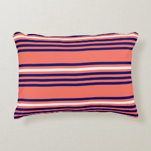 Coussins Décoratifs Corail, bleu marine et blanc cinq bandes motif