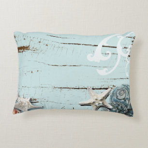 Coussins Décoratifs Côté aqua bleu plage bois étoile coquillage
