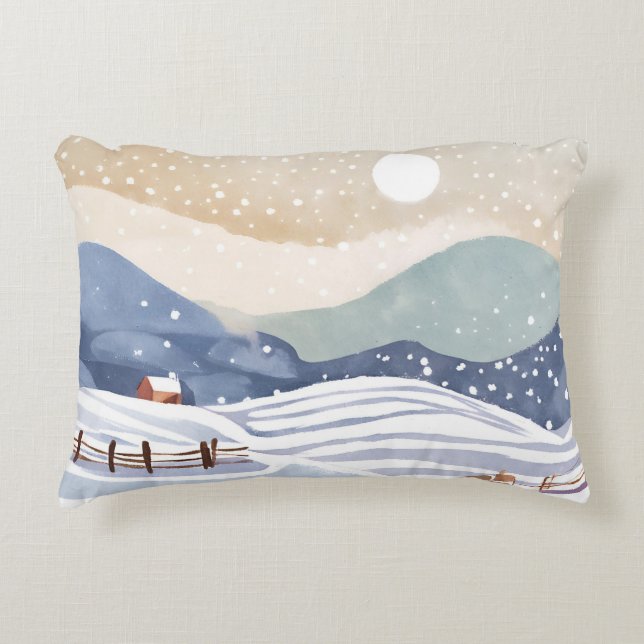 Coussins Décoratifs Coteau neigeux | Aquarelle hiver (Devant)