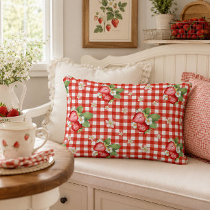 Coussins Décoratifs Cottage de campagne en gingham rouge à fraises