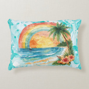 Coussins Décoratifs Coucher de soleil sur une plage tropicale avec fon