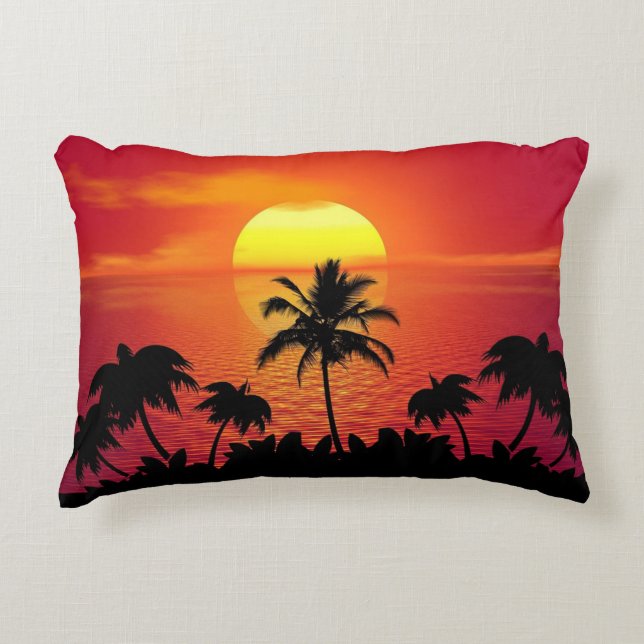 Coussins Décoratifs Coucher de soleil tropical Palmiers Silhouette Pla (Devant)