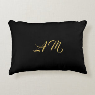Coussins Décoratifs Couleurs d'or noir Monogramme Calligraphie initial