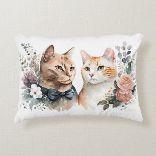 Coussins Décoratifs Couple Chat Aquarelle Sur Blanc