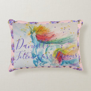 Coussins Décoratifs Couverture de licorne aquarelle rose avec prénom d