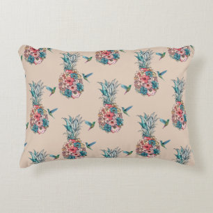 Coussins Décoratifs Crème d'ananas tropicaux aux colibris floraux