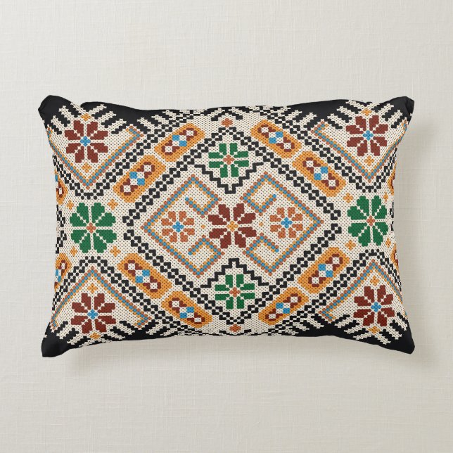 Coussins Décoratifs Crochet ukrainien : Motif artisanal ethnique. (Devant)
