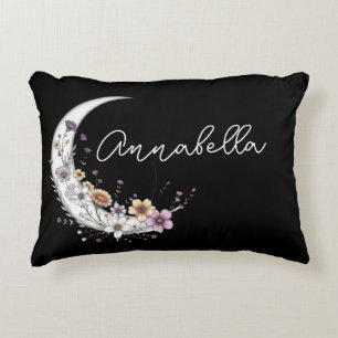 Coussins Décoratifs Croissant de lune floral Nom personnalisé sur fond