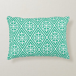 Coussins Décoratifs Croix Médiévale Damas - Turquoise et Blanc