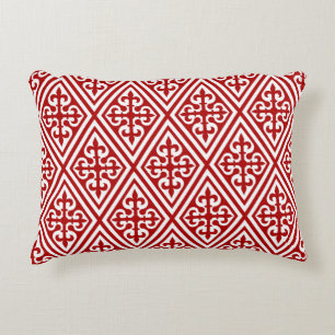 Coussins Décoratifs Croix médiévale Damask - Rouge profond et blanc