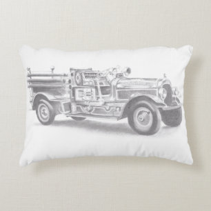 Coussins Décoratifs croquis au crayon de camion de pompiers vintage de