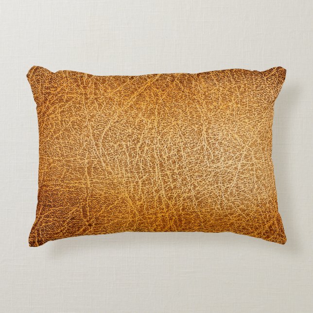 Coussins Décoratifs Cuir Brown : fermeture texturée détaillée (Devant)