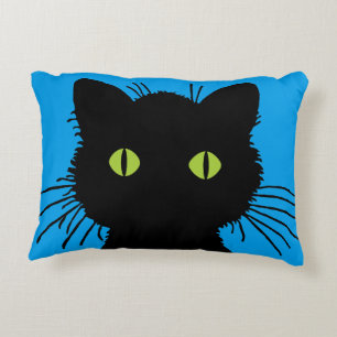 Coussins Décoratifs Curieux chat noir avec grands yeux verts
