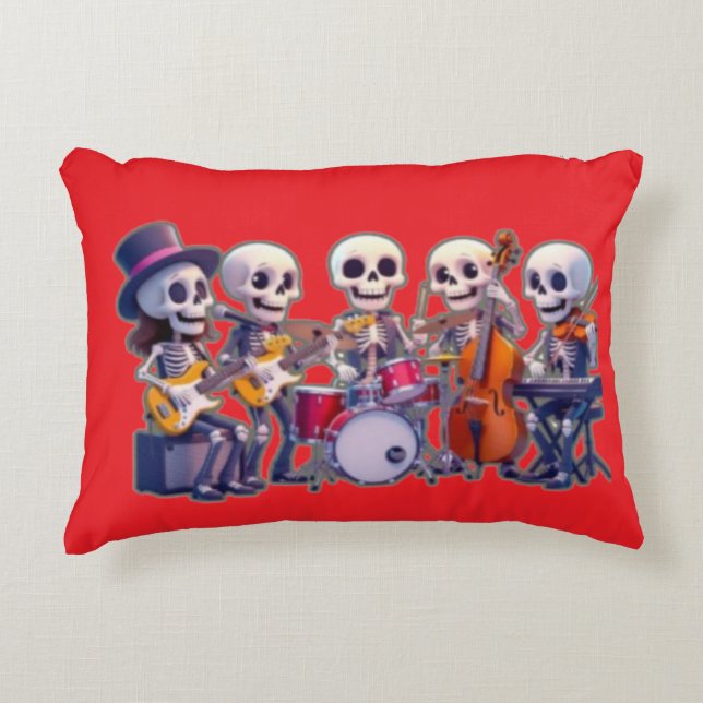 Coussins Décoratifs Cute 3D Skeleton Music Band – Adorable Cartoon Con (Devant)