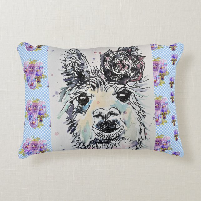Coussins Décoratifs Cute Alpacca Llama pansé Aquarelle Accent Cushion (Devant)