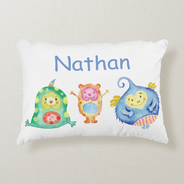Coussins Décoratifs Cute aquarelle Petits monstres Personnalisés (Devant)