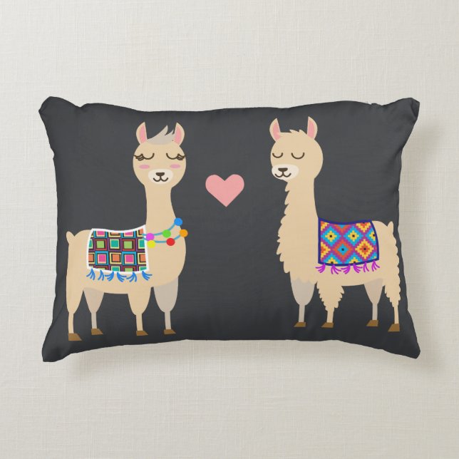 Coussins Décoratifs Cute Aztec Alpacas en amour Initial & Nom (Devant)