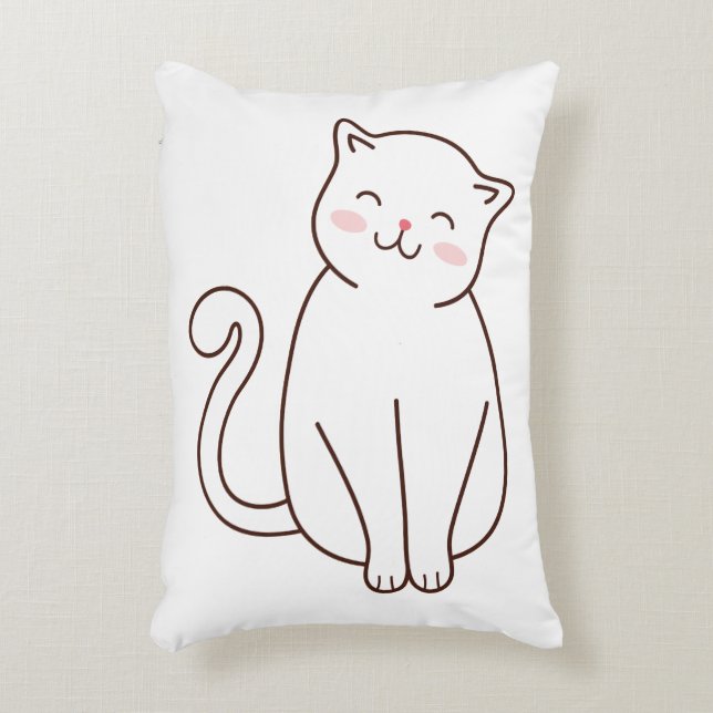 Coussins Décoratifs Cute Blanc Kawaii Chat souriant (Devant(Vertical))