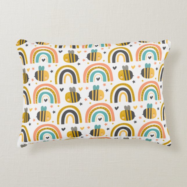 Coussins Décoratifs Cute Bumble Bee et Rainbows Motif (Devant)