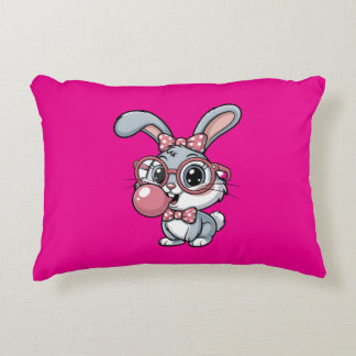 Coussins Décoratifs Cute Bunny with Glasses Blowing Bubble Gum