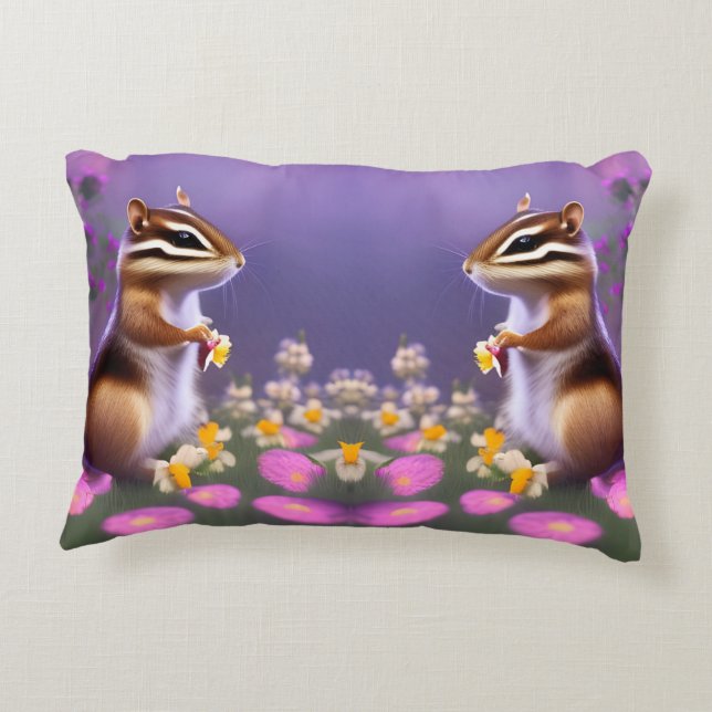 Coussins Décoratifs Cute Chipmunk en Fleurs (Dos)