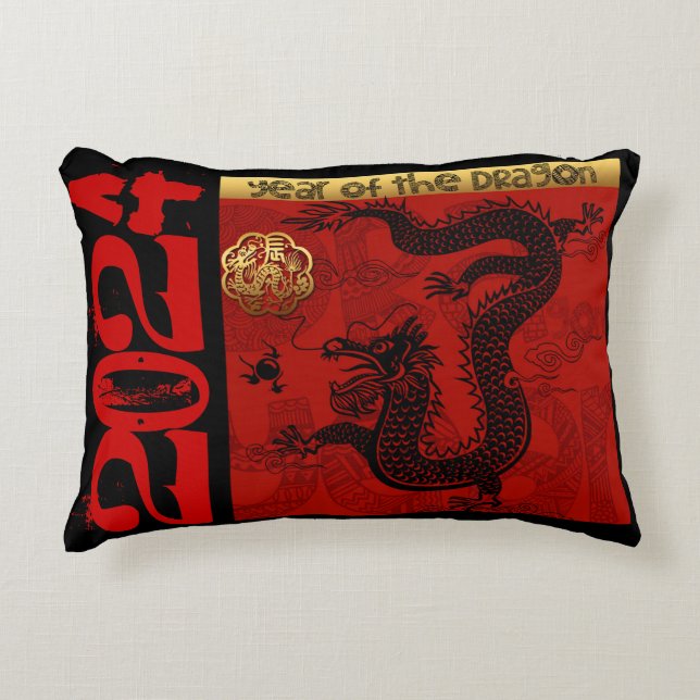 Coussins Décoratifs Cute Dragon Chinois Année 2024 Zodiac Anniversaire (Devant)