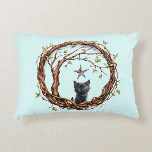 Coussins Décoratifs Cute Kitten noir regarder une étoile (Devant)