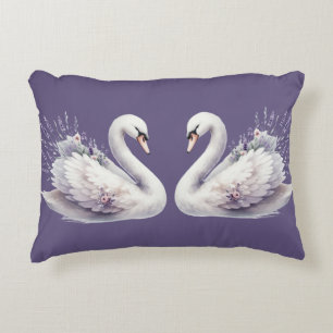 Coussins Décoratifs Cygne aquarelle avec fleurs de lavande