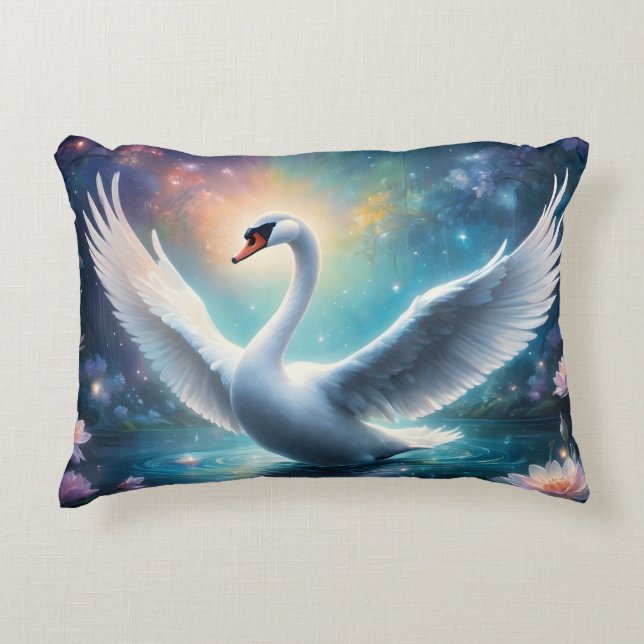 Coussins Décoratifs Cygne magique imaginaire minuit nénuphars (Devant)