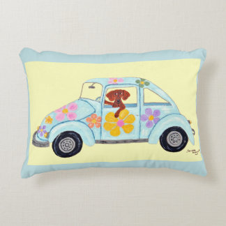 Coussins Décoratifs Dachshund dans une voiture hippie