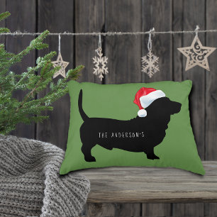Coussins Décoratifs Dachshund de Noël Chapeau de Père Noël Monogramme