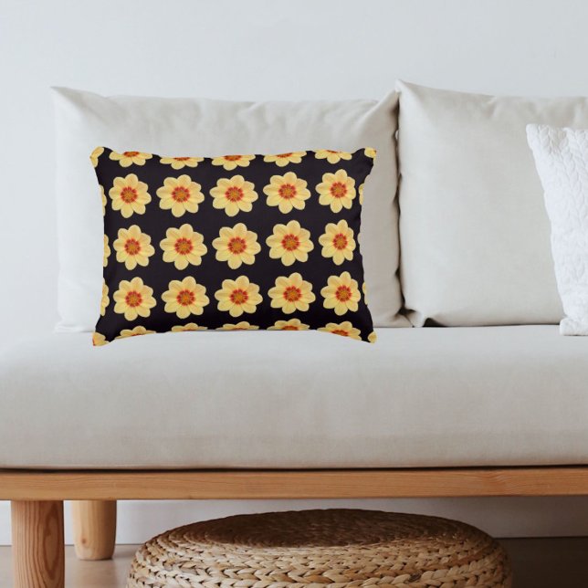 Coussins Décoratifs Dahlia jaune motif floral sur noir (In Situ)
