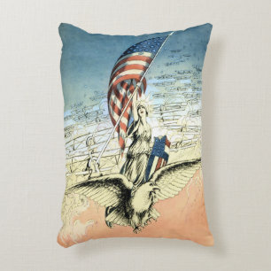 Coussins Décoratifs Dame patriotique vintage, aigle avec drapeau améri