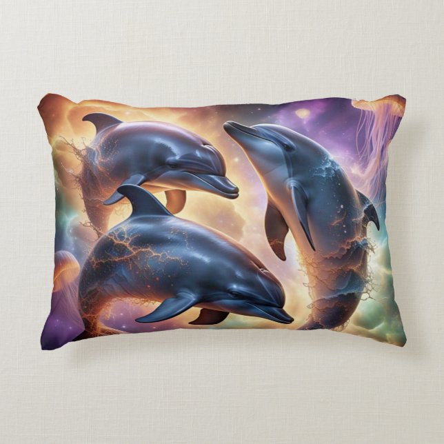 Coussins Décoratifs Dauphins et méduses cosmiques dans l'espace (Devant)
