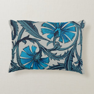 Coussins Décoratifs Décor de carreaux rustiques d'art floral bleu anti