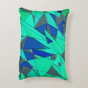 Coussins Décoratifs Découpes triangulaires vertes sur fond bleu, gross