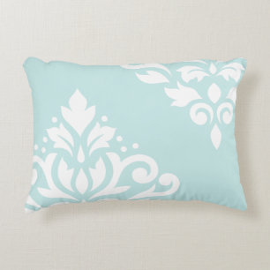 Coussins Décoratifs Défiler Damas Art I Blanc sur Canard Oeuf Bleu