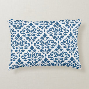 Coussins Décoratifs Défiler Damask Big Ptn Dk Blue sur blanc