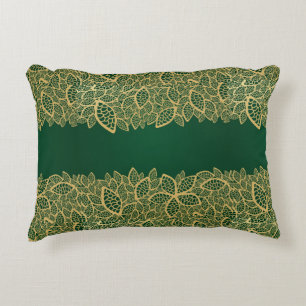 Coussins Décoratifs Dentelle d'or de feuille sur l'arrière - plan vert